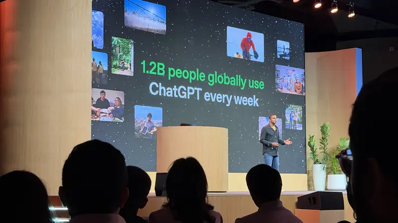 Stage slide reading 1.2B people globally use ChatGPT every week
