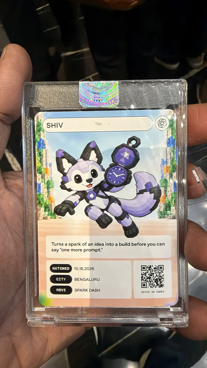 Codex creature trading card named SHIV, hatched 10.16.2026 in Bengaluru, move Spark Dash